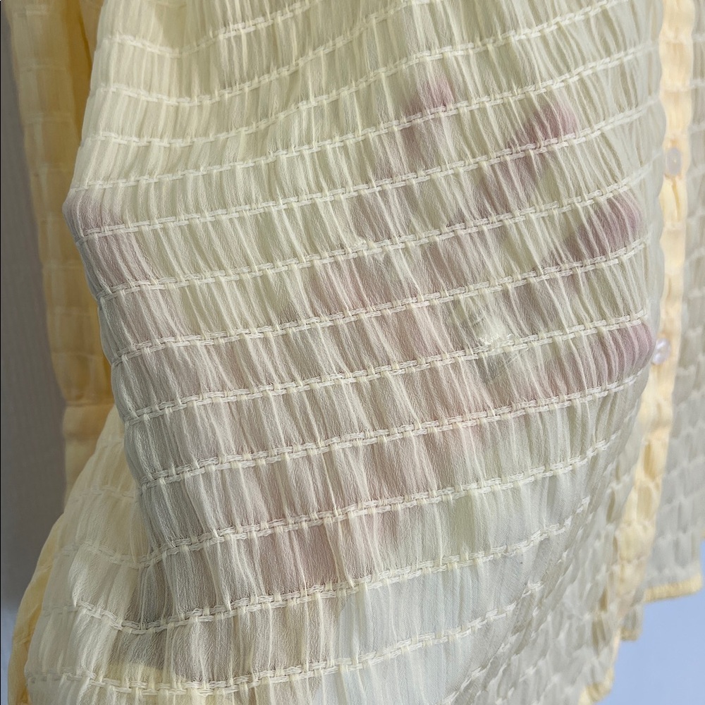 Free People - Love Life Sheer Checkered Pattern Yellow Button-down Blouse Small - Picture 5 of 9